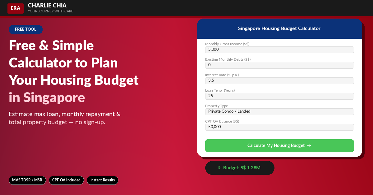 Free & Simple Calculator to Calculate Your Housing Budget in Singapore