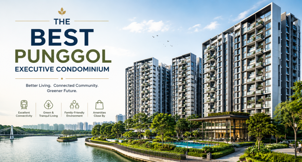 Modern Punggol executive condominium surrounded by green spaces and waterfront amenities.